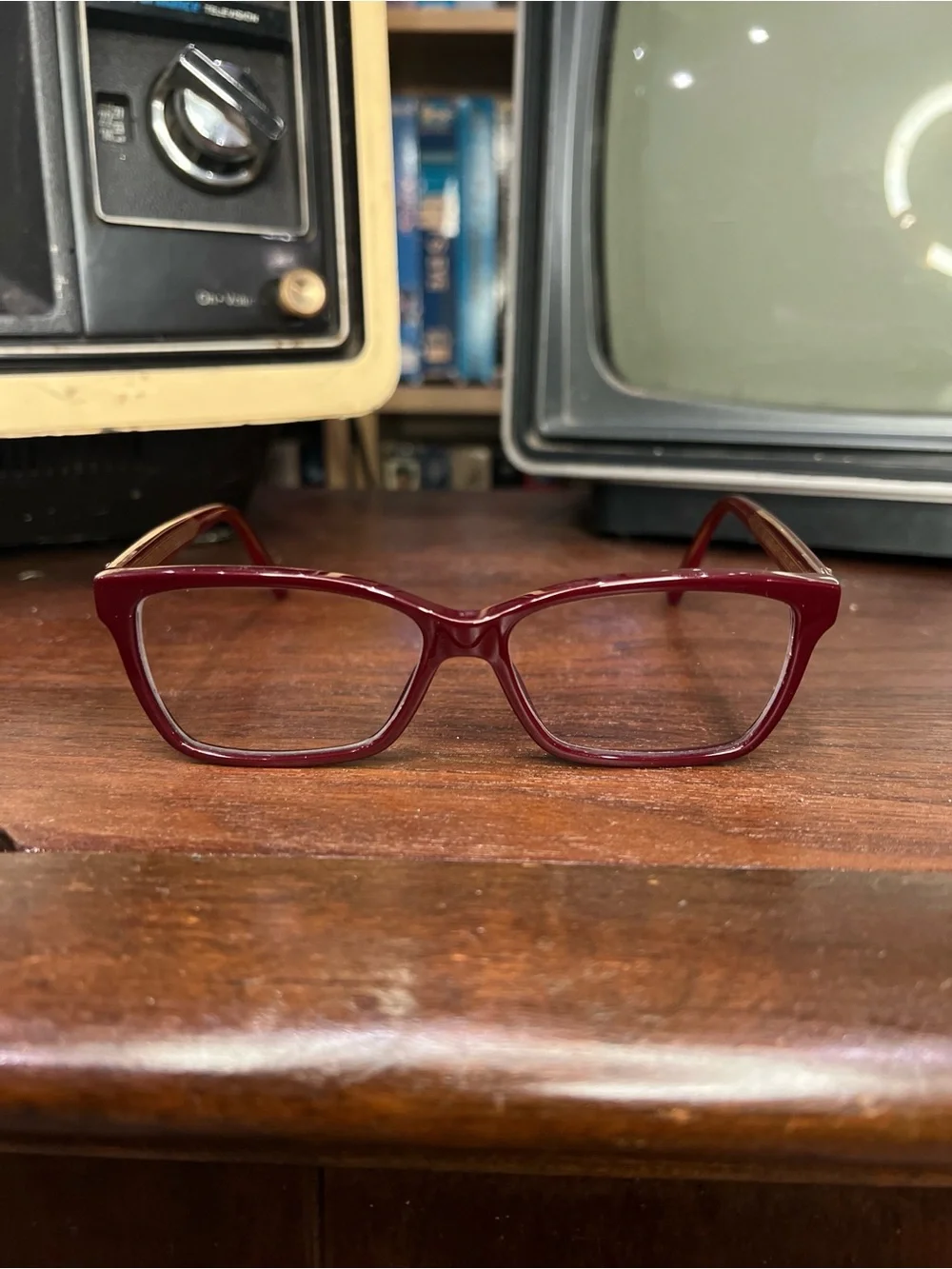 Vintage Gucci Eyeglasses Frame Burgundy Gold w/ Case